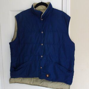 Vtg STEARNS Blue / Tan Reversible Goose Down Puffer Vest – Mens XL